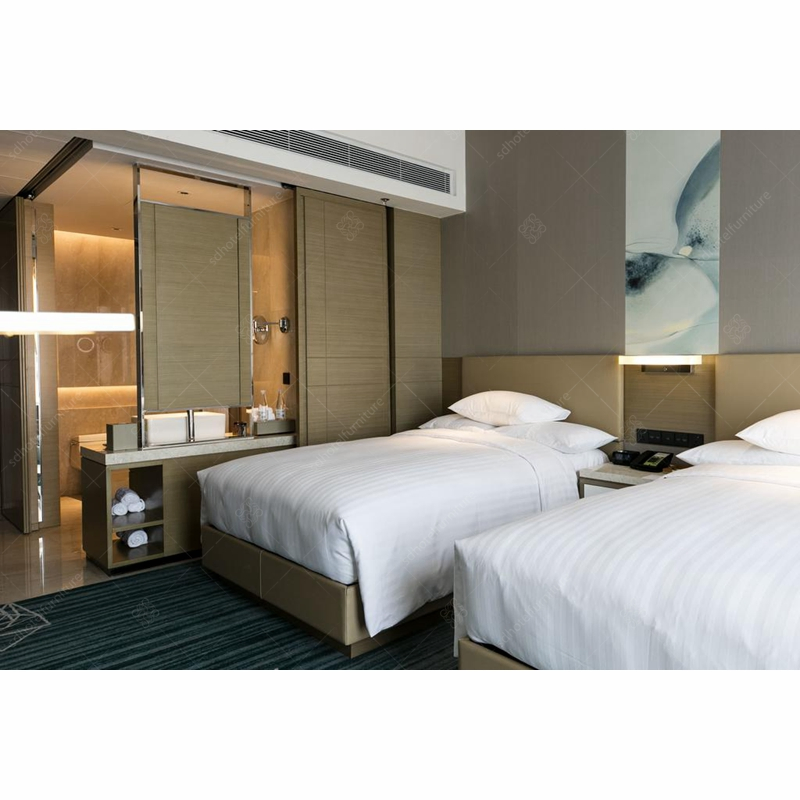 Moisture Proof Plywood Upholstered Hotel Bedroom Sets Double Room Furniture