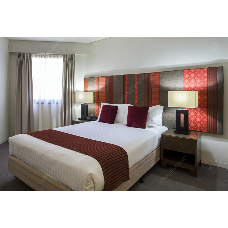 Custom Modern Design Plywood Upholstered with Fabric Hotel Bedroom Furniture Set