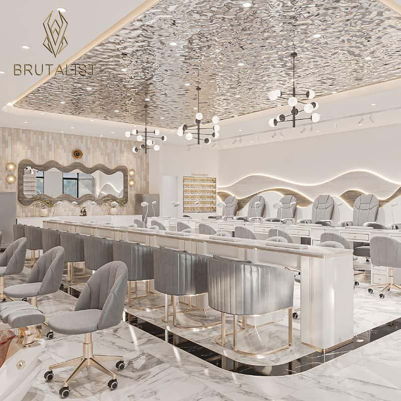 Luxury Wooden Salon Furniture Nail Table &amp; Barber/Hair Station + Beauty Salon Interior Design