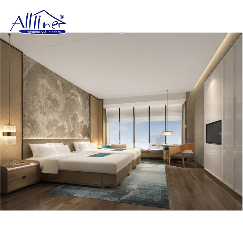 Resort Customized Project Solid Wood Bed Upholstered 5 Star Hotel Bedroom Furniture Sets