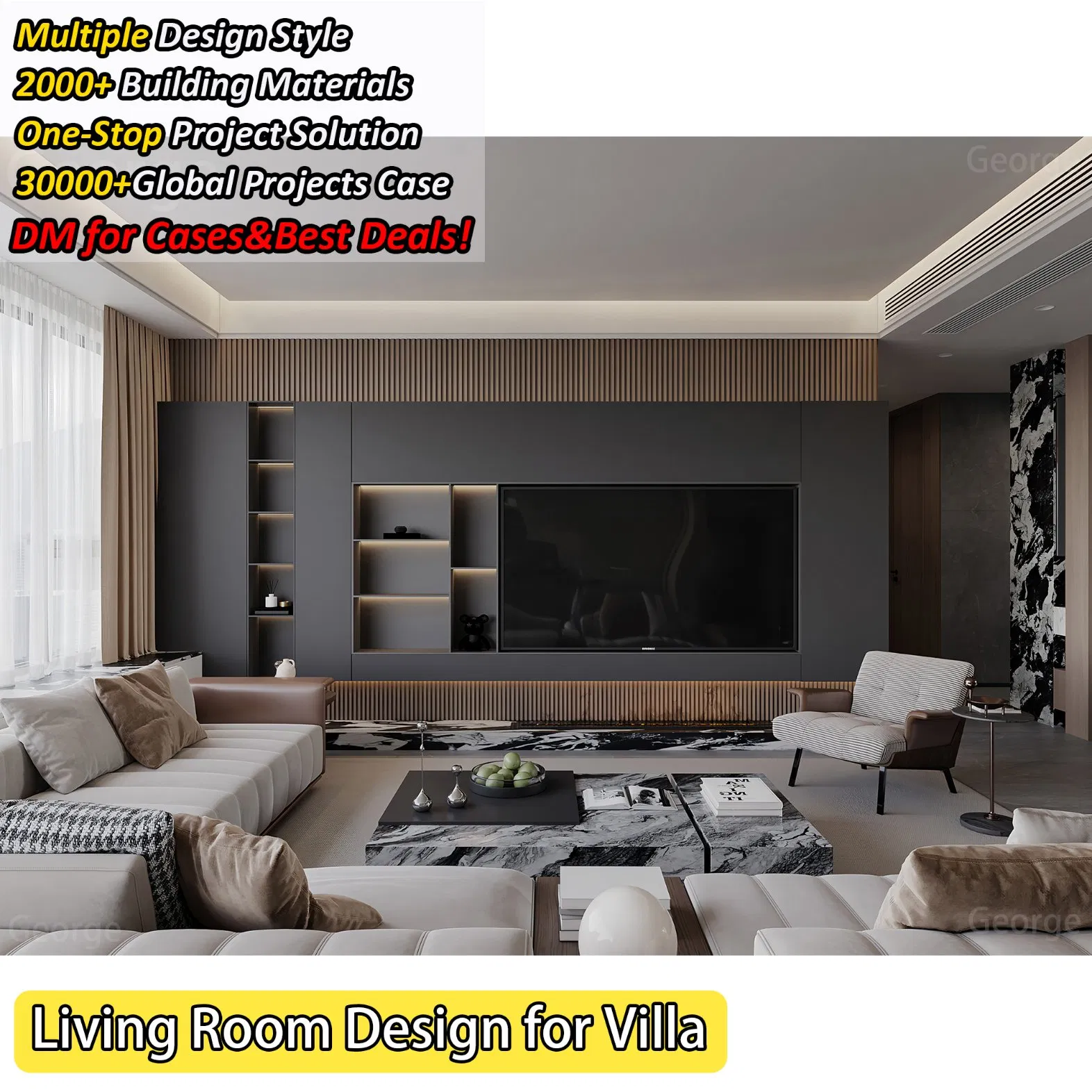 Professional Modern Luxury Home 3D Rendering Interior Design Services for Whole House Including Decor and Furniture