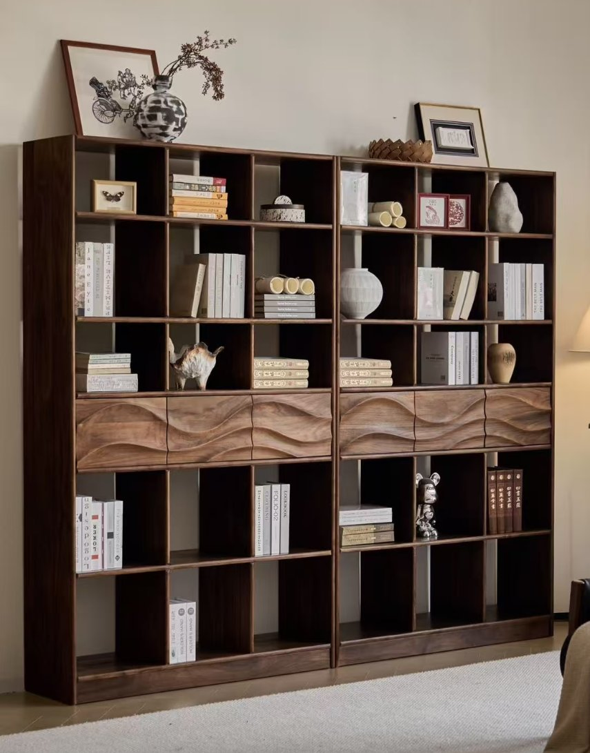 Elegant Custom Wooden Library System with Arched Design
