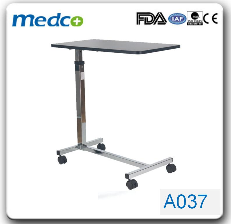 Hospital Wooden Over Bed Table, Gas Spring Mechanism Height Adjustable System