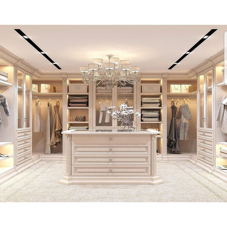 Modern Bedroom White Wood Cabinet Closets Set Furniture Designs Custom High End Walking Wardrobe Closet Systems with Island