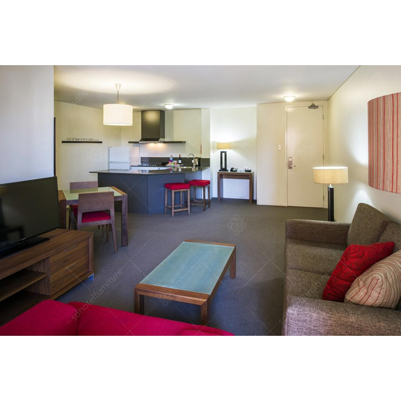 Custom Modern Design Plywood Upholstered with Fabric Hotel Bedroom Furniture Set