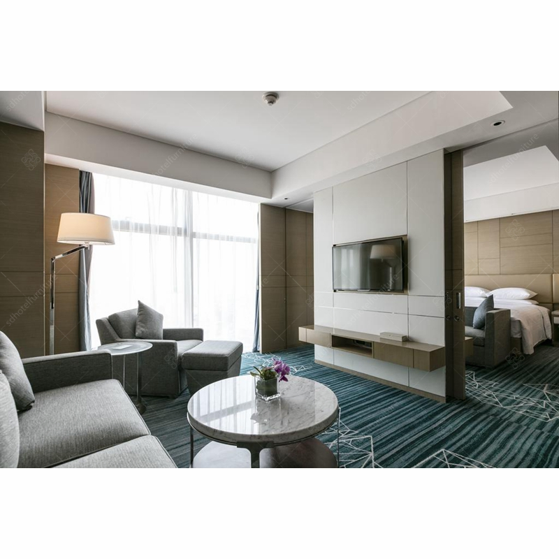 Moisture Proof Plywood Upholstered Hotel Bedroom Sets Double Room Furniture