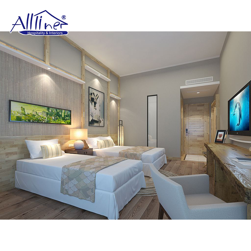 Foshan Factory Bed Bedroom Set Upholstered Headboard Standard Hotel Room Furniture