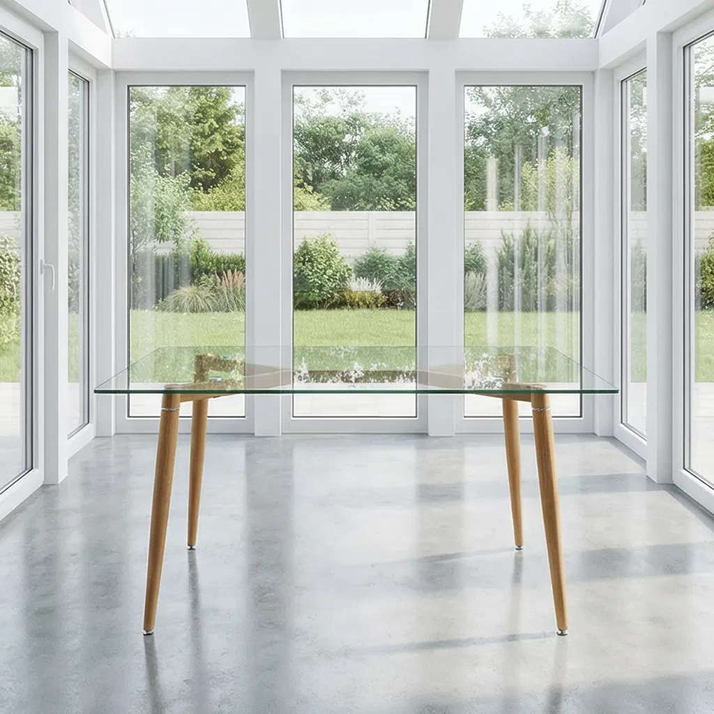 Modern Design with a Geometric Patterned Concrete Top and Slender Steel Legs.