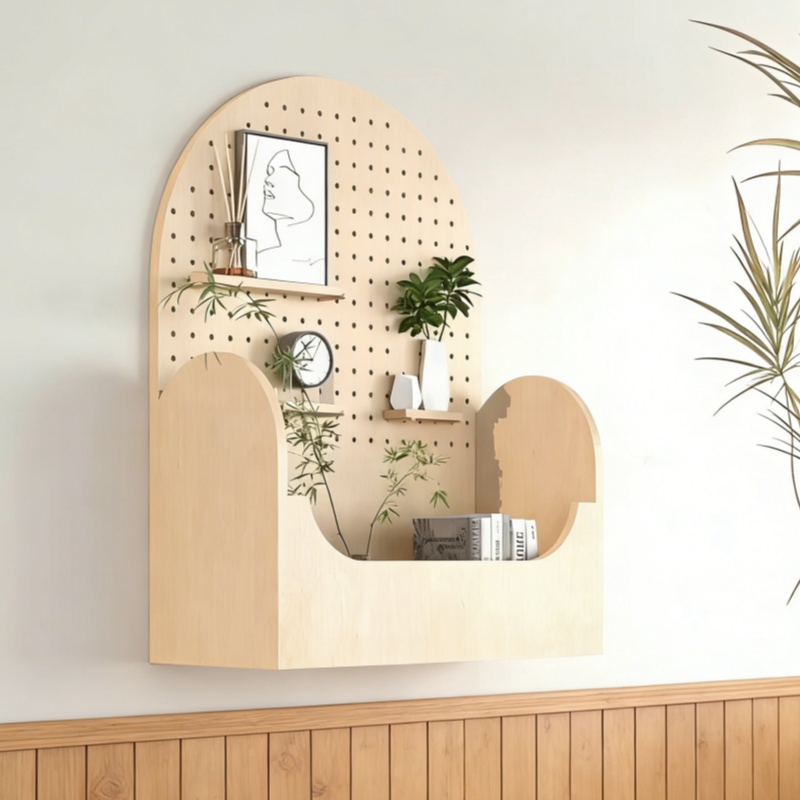 Wooden Wall Rack System with Pegboard for Drying and Display Solutions