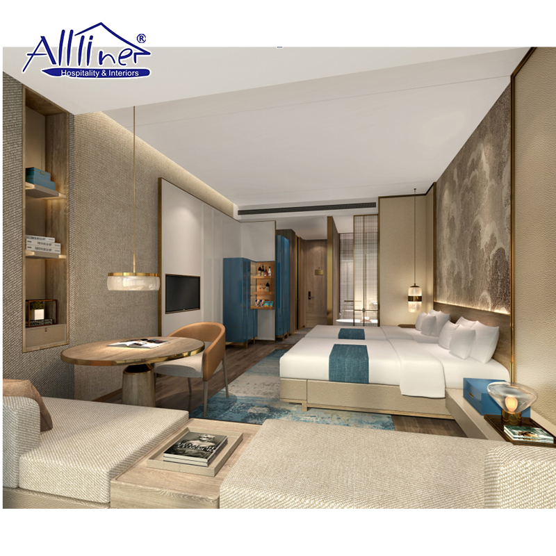 Resort Customized Project Solid Wood Bed Upholstered 5 Star Hotel Bedroom Furniture Sets