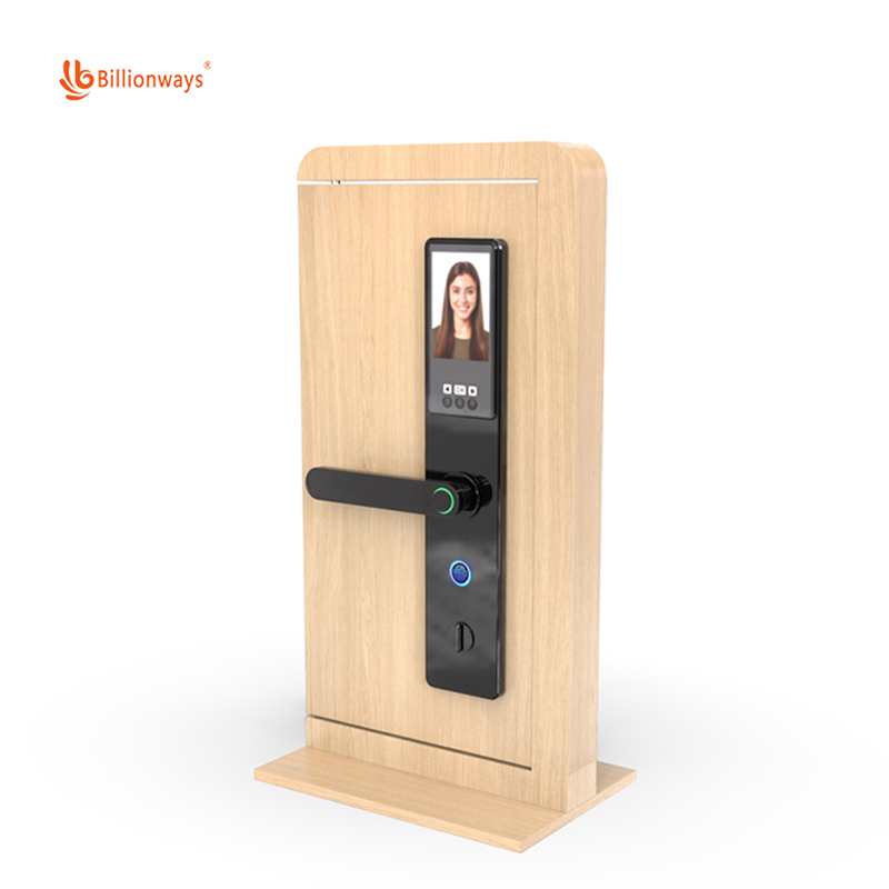 Fashion Style Smart Door Lock Display Rack - Metal Wood Grain Design