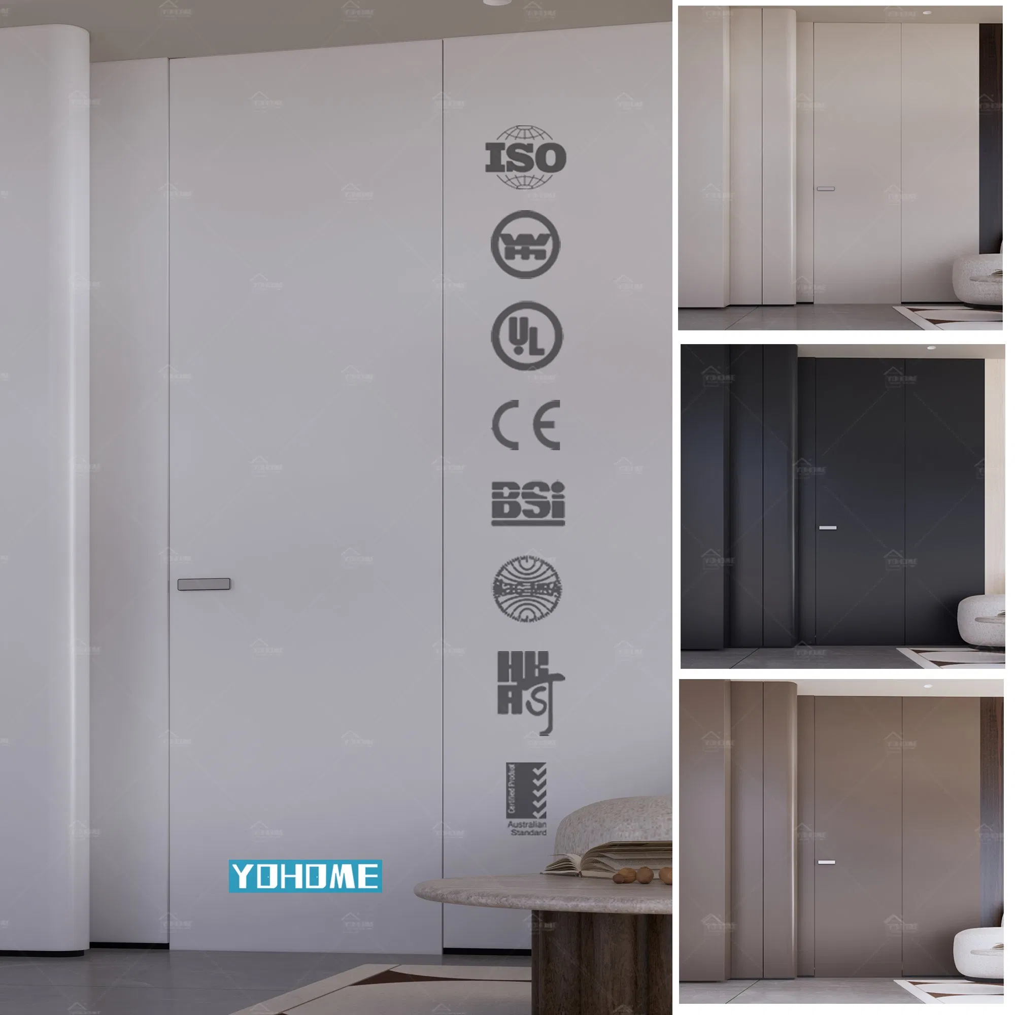 Foshan Yohome Custom ISO CE Certified Paint Color Flush Interior Hidden Wood Door