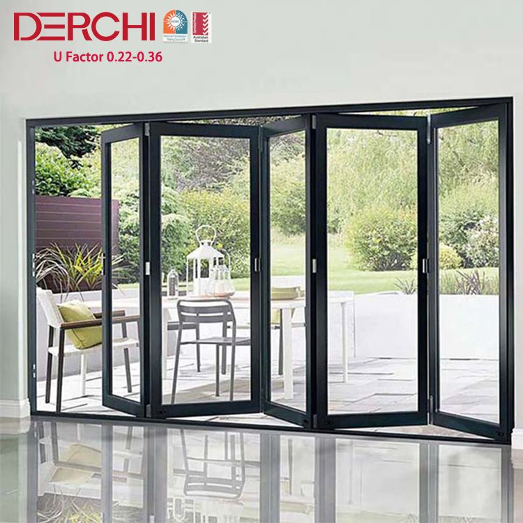 Residential Soundproof Aluminum Glass Patio Exterior Double Glazing Aluminum Sliding Bifold Door