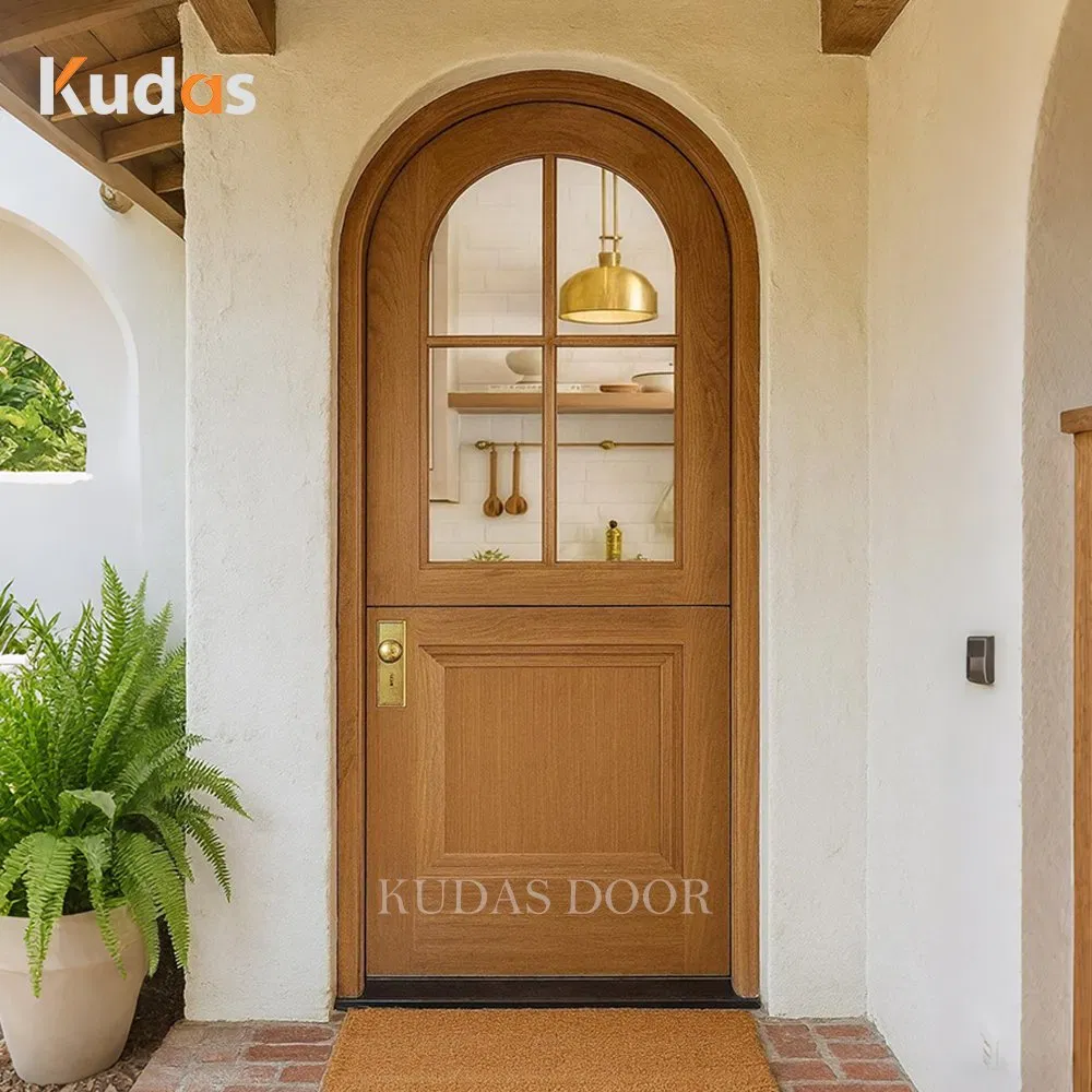 Wooden Arched Interior Hallway Doors Kitchen Dutch Doors with Grill Window