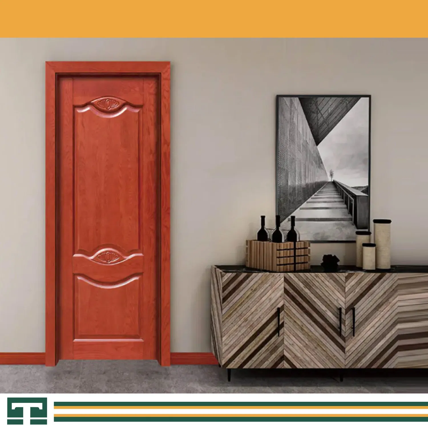 Minimally Hidden Silent Lock Interior MDF Door Skin Particleboard / MDF Strip / Solid Wood Core Flush Bedroom Modern Wooden Door