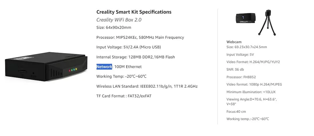 Product Specifications Table
