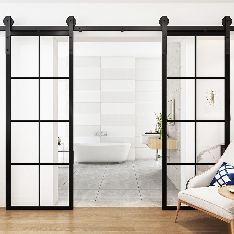 Modern Design Black Aluminium Glass Barn Sliding Door Tempered Glass Hanging Door Interior Iron Barn Door Aluminum Sliding Door Shower Barn Door From China