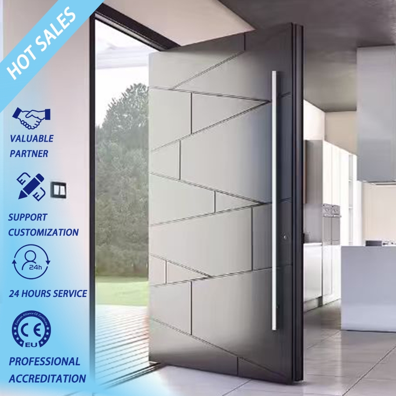 Black Strip House Exterior Front Entry Door Main Entrance Door Aluminum Alloy Security Pivot Doors