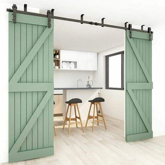 Cbmmart Modern Design Paneled Interior Pine Wood Double Sliding Barn Door