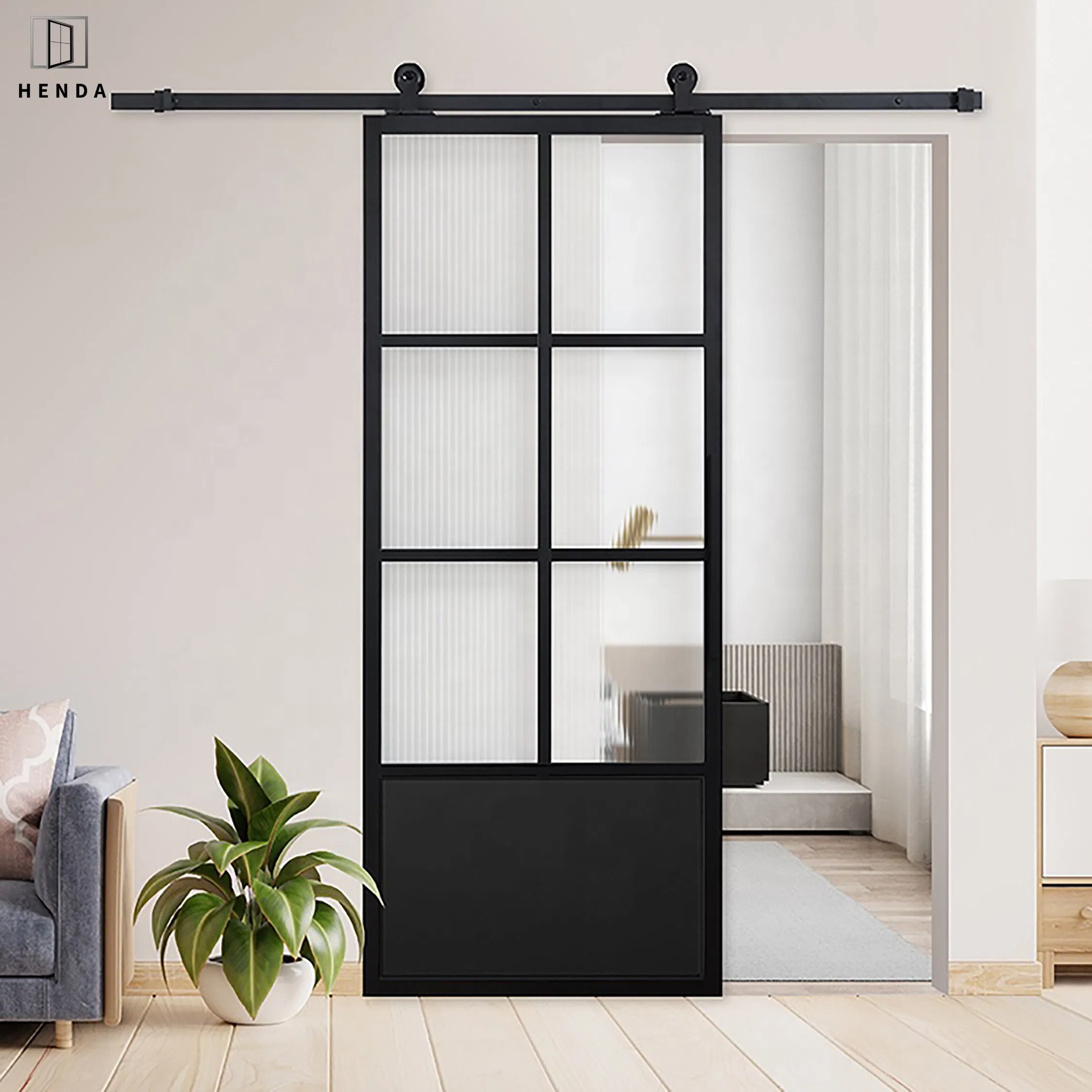 Factory Direct Modern Design Aluminium/Aluminum/Solid Wood Double Tempered Glass Interior Iron New Steel Pocket Sliding Shower Barn Hanging Door