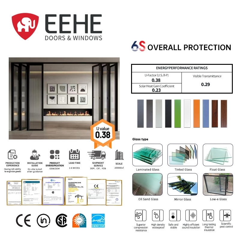 Eehe Slimline Aluminium Bifold Dutch Door with Laminated Glass out Swing in Swing Options CE