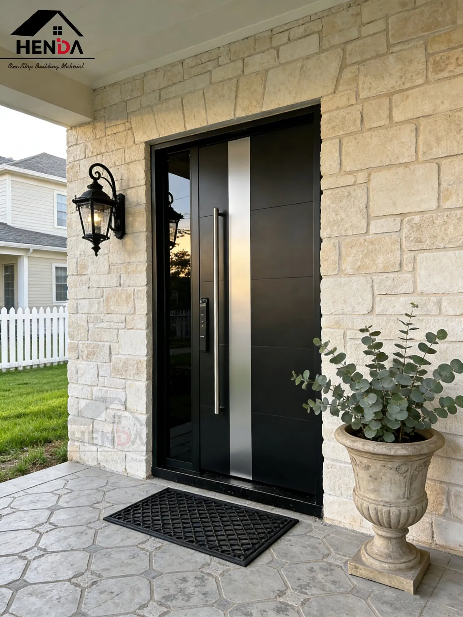 Foshan Factory Direct Modern Design Custom House Luxury Villa Main Exterior Entrance Entry Front Metal Stainless Security Hinged Pivot Steel Door