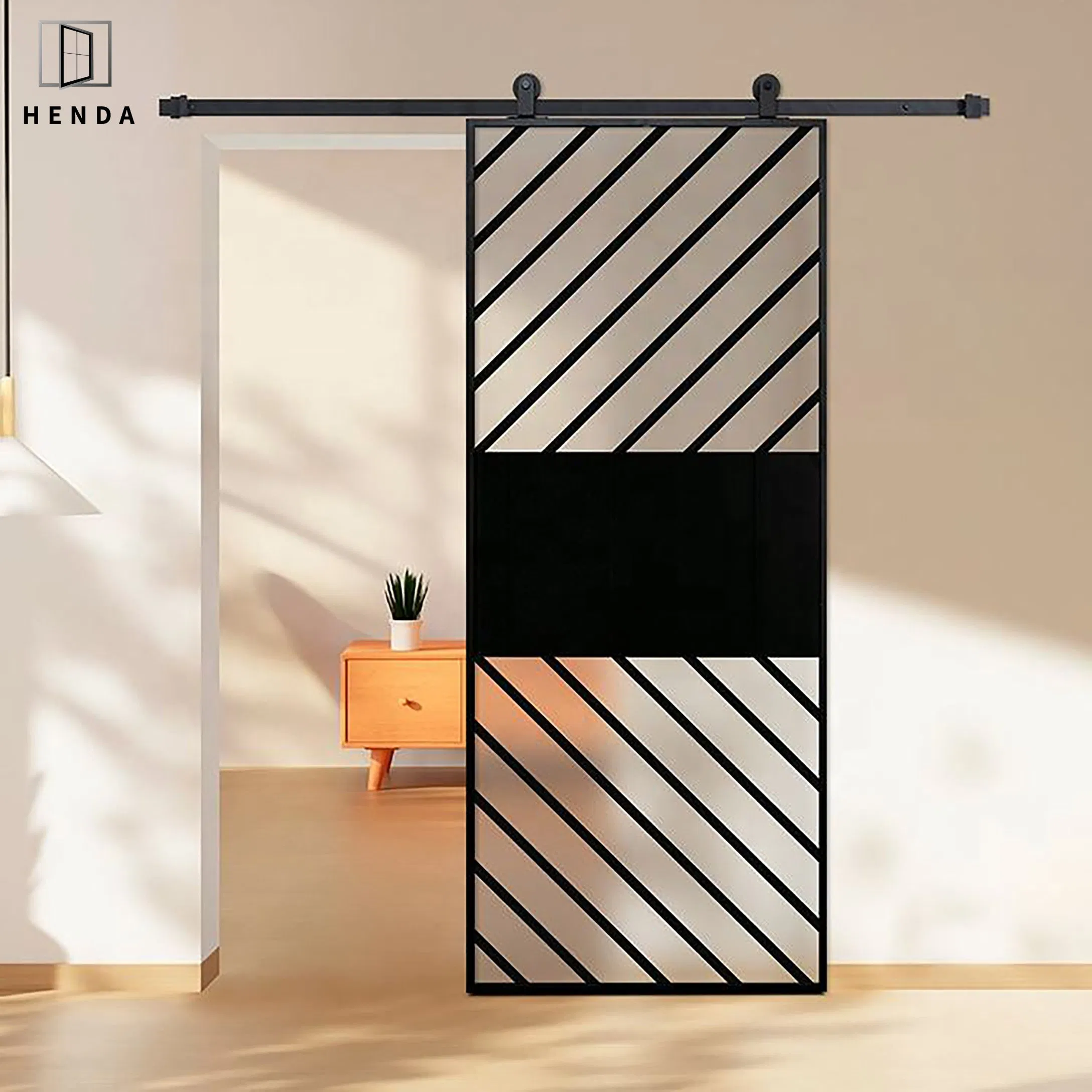 Factory Direct Modern Design Aluminium/Aluminum/Solid Wood Double Tempered Glass Interior Iron New Steel Pocket Sliding Shower Barn Hanging Door