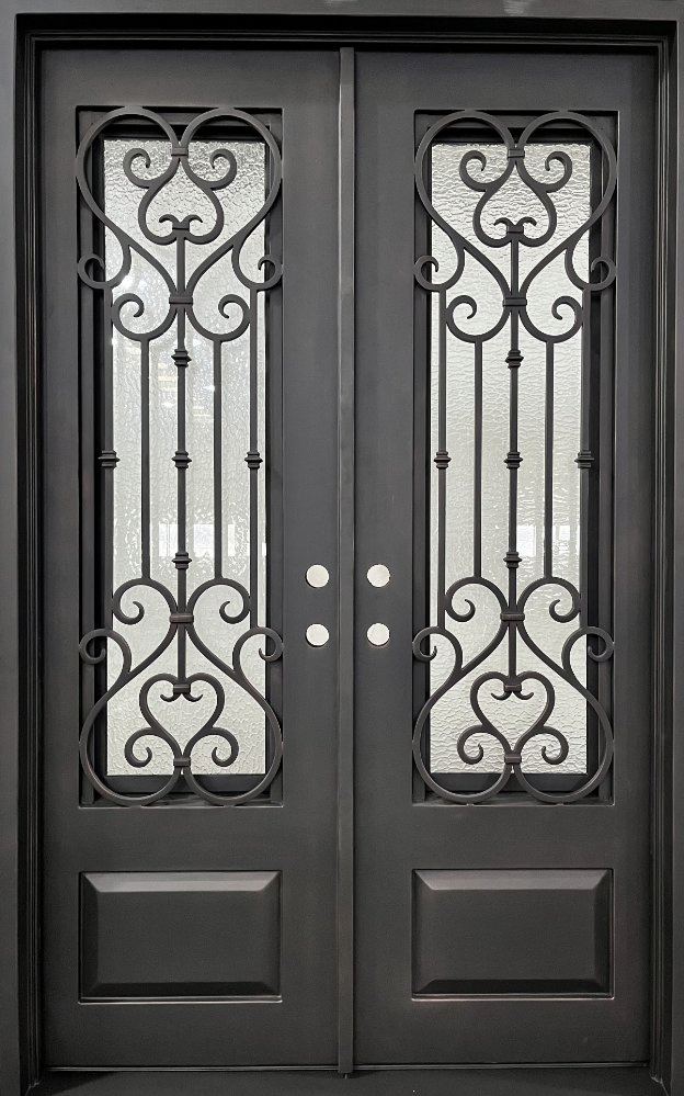 Classic Home Entry Security Steel Glass Double Doors Wrought Iron Door