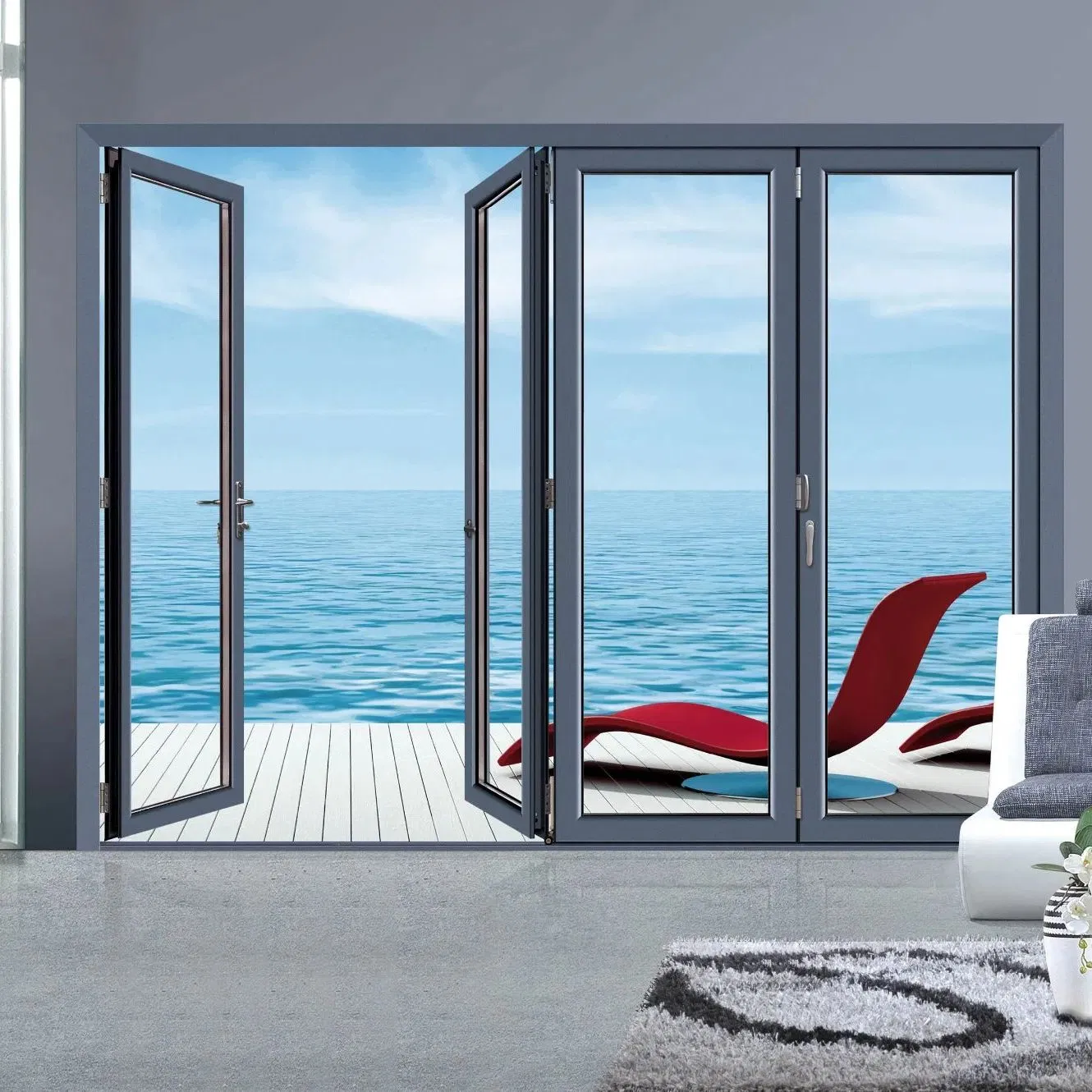 Gate Automatic Motorized Folding Entrance Security Patio Bifold Aluminum Glass Sliding Door