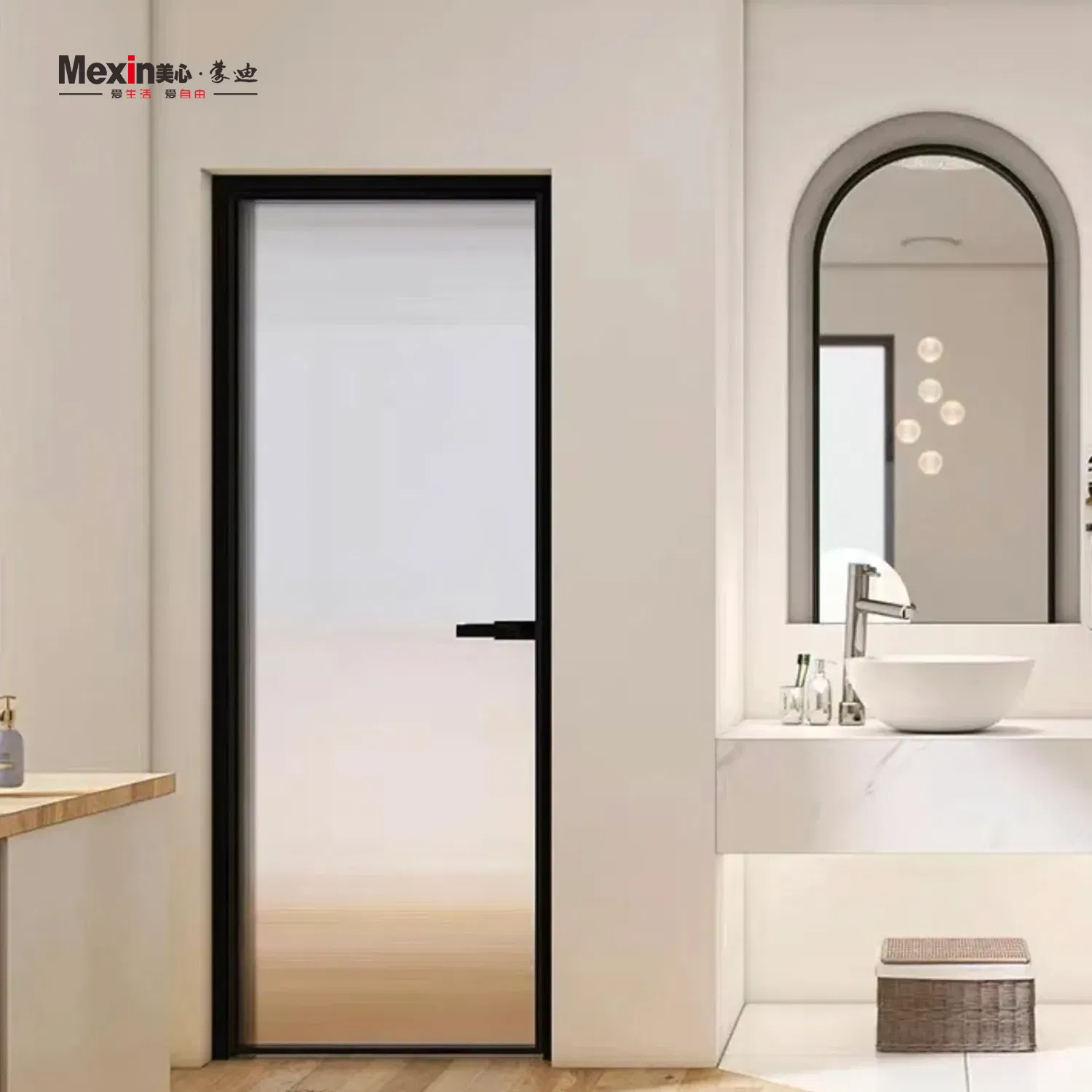Mexin Best Price Sliding Bifold Black Frameless Glass Door Lockable Handle for Kitchen to Dining Area Divider