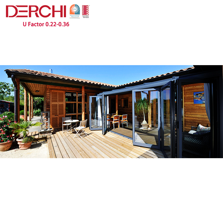 Residential Soundproof Aluminum Glass Patio Exterior Double Glazing Aluminum Sliding Bifold Door