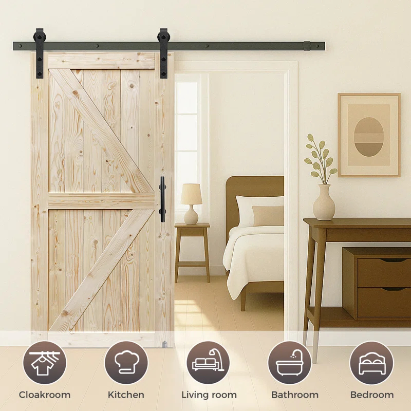 Finish Modern Farmhouse Style Solid Wood Sliding Barn Door for Bedroom Closet Interior Design