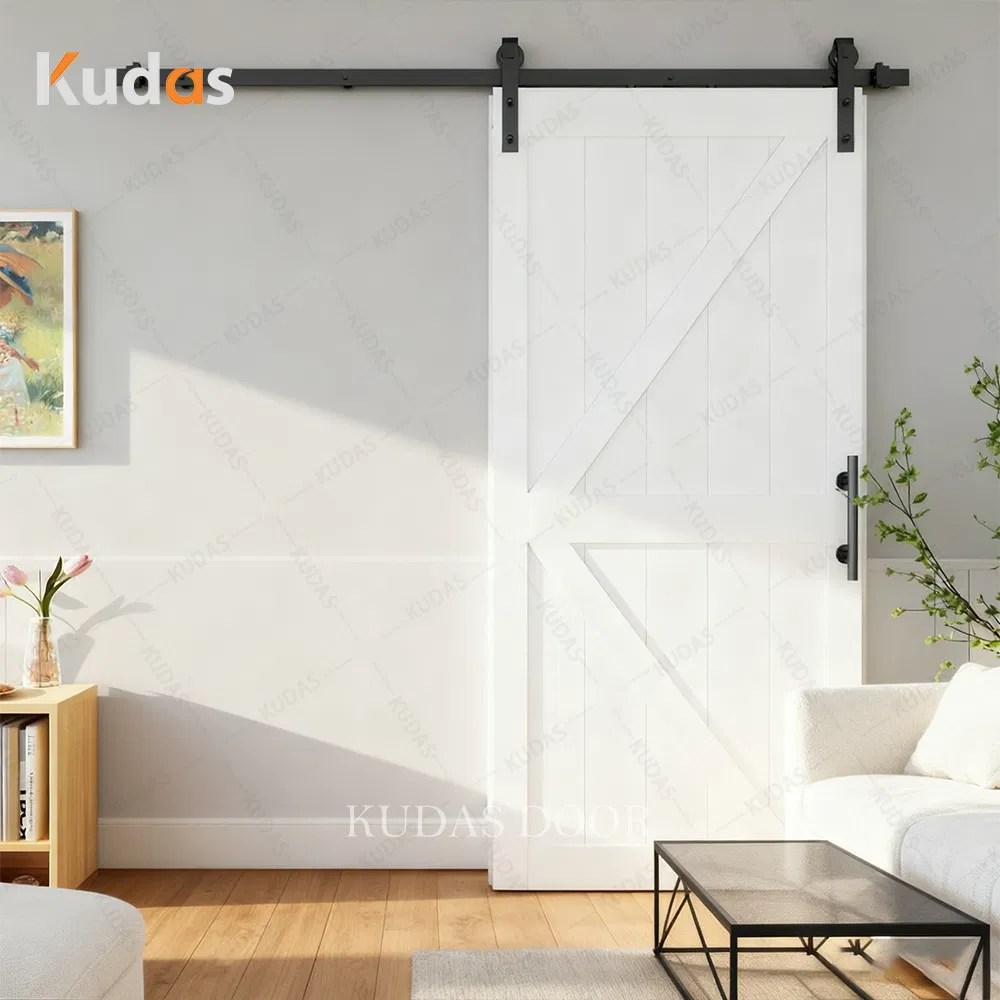 Modern Design White Solid Wood Sliding Glass Barn Door for Interior Bedroom Bathroom Kitchen Stylish Decoration