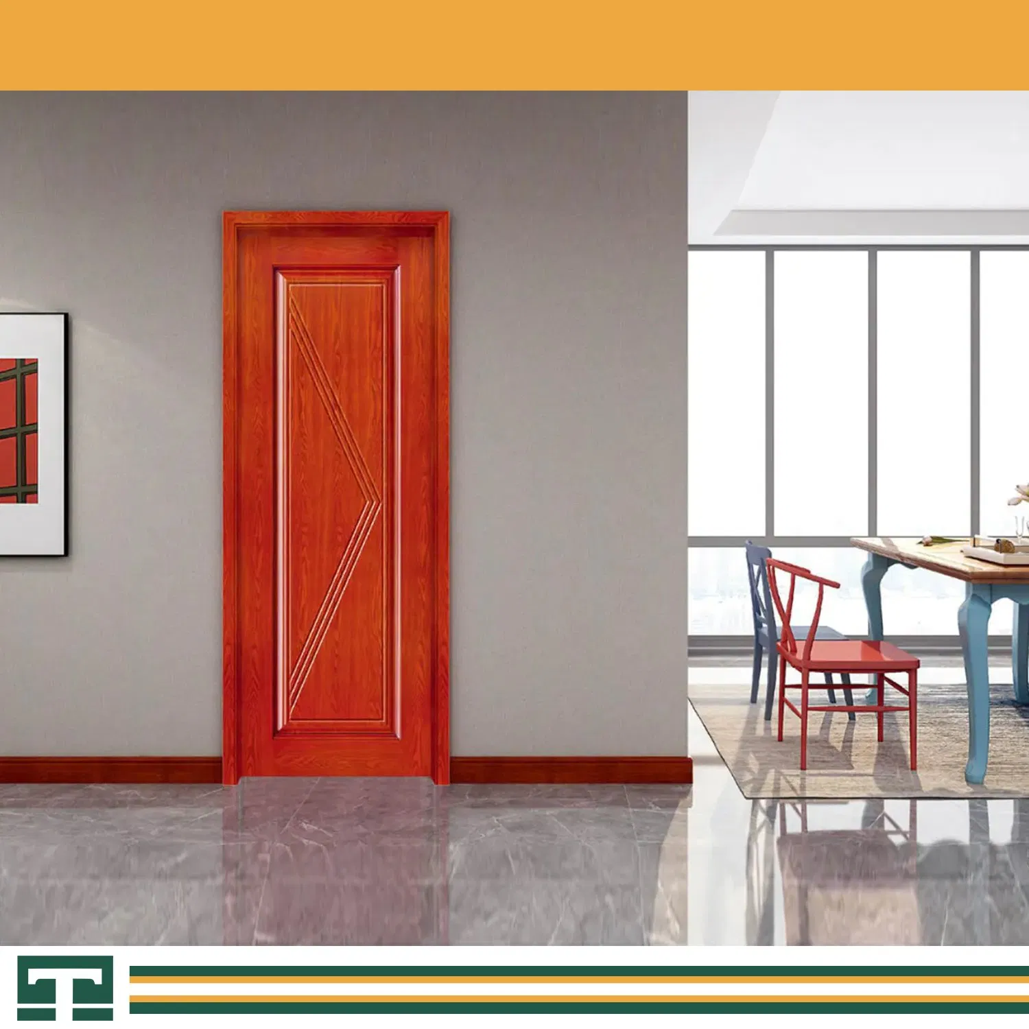 Minimally Hidden Silent Lock Interior MDF Door Skin Particleboard / MDF Strip / Solid Wood Core Flush Bedroom Modern Wooden Door