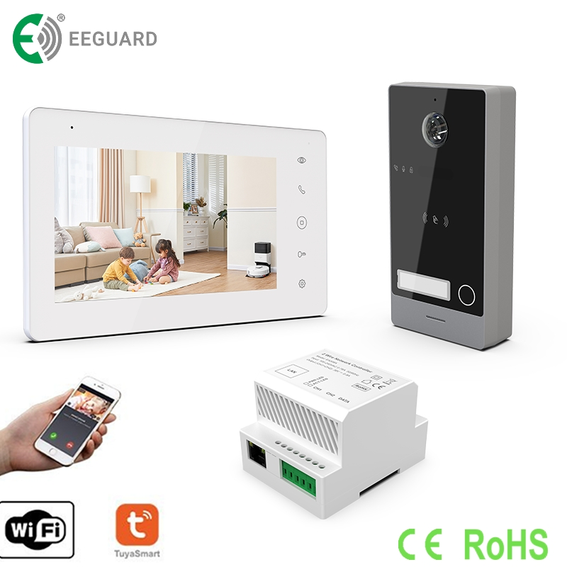 2-Wire IP 7" WiFi Video Doorbell Kit Support Smartphone Remote Unlock Control