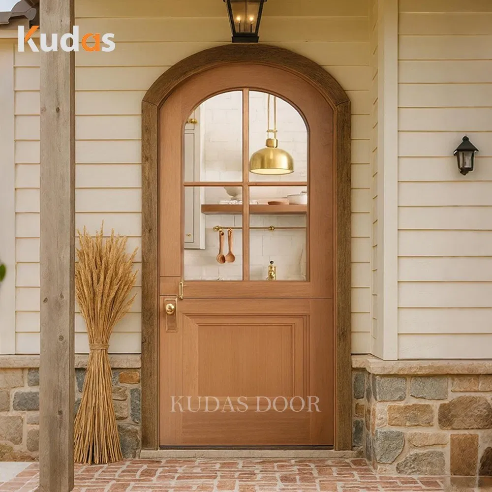 Wooden Arched Interior Hallway Doors Kitchen Dutch Doors with Grill Window