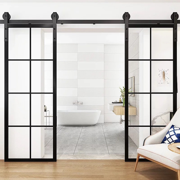 Interior Tempered Glass Barn Style Entry Doors Set Design All Frosted Glass Sliding Barn Door