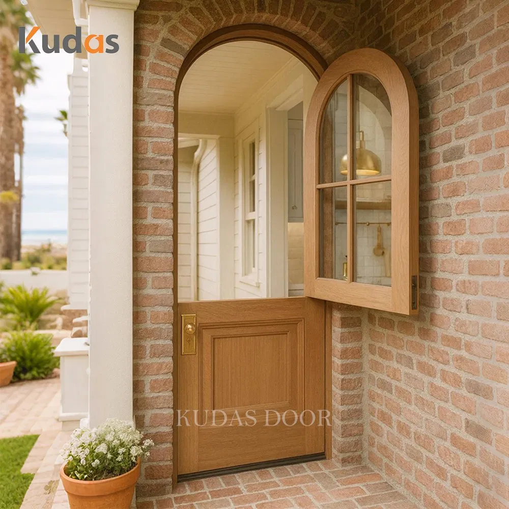 Wooden Arched Interior Hallway Doors Kitchen Dutch Doors with Grill Window