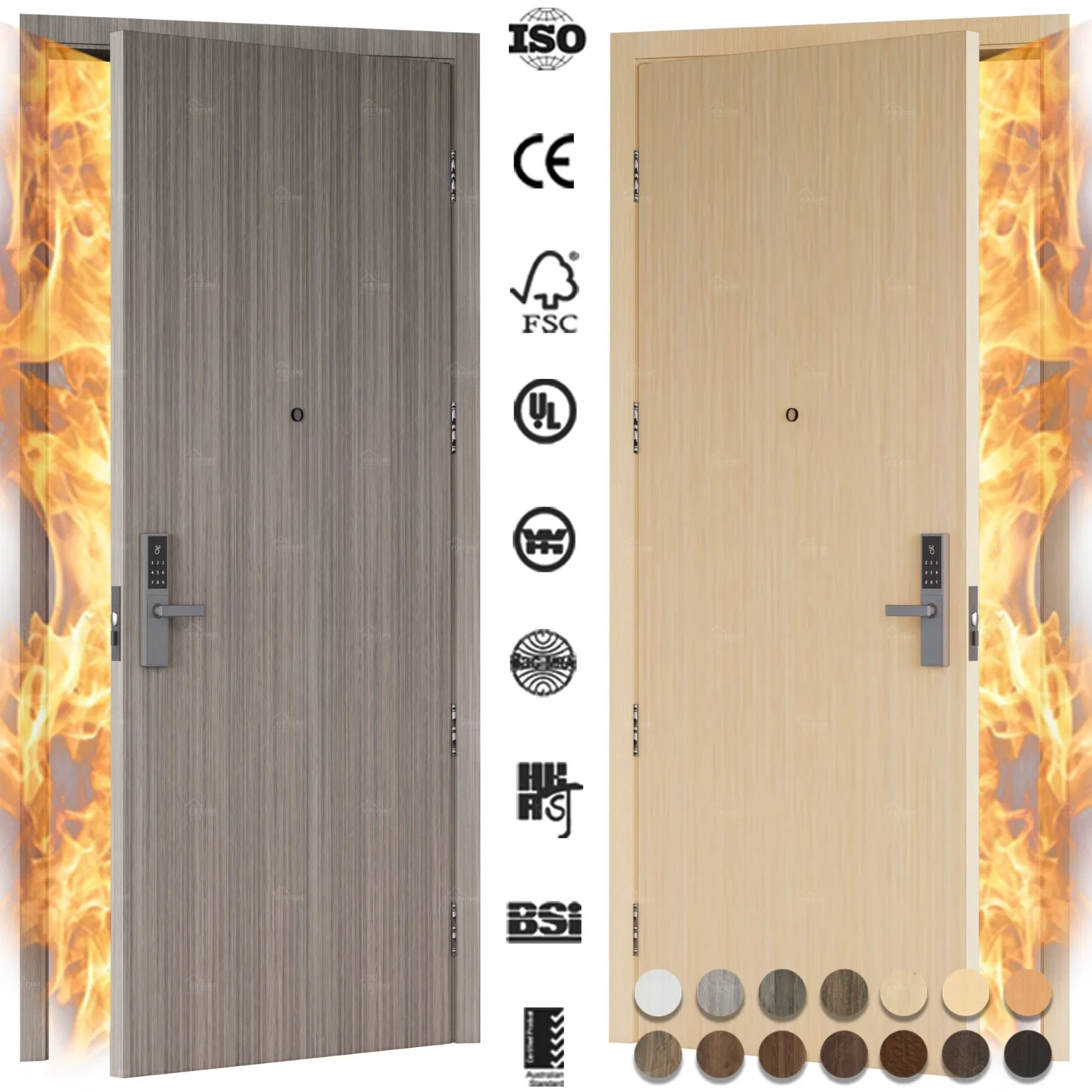 Wh Certified Can/Ulc Canada Fire Rated Door Fr60 Laminated Soundproof 38 dB New Style Wood Fire Rated Door Acoustic Door