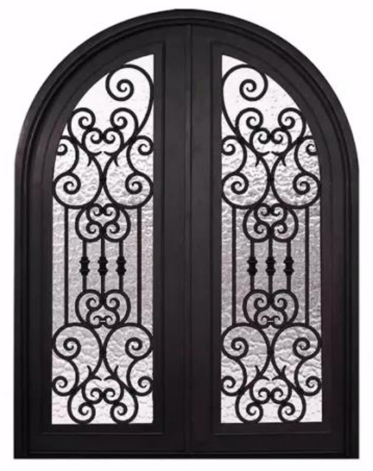 Arch Top Exterior Main Entry Wrought Iron Door Front Entrance Door of The House with Lock Villa Dutch Glass Door