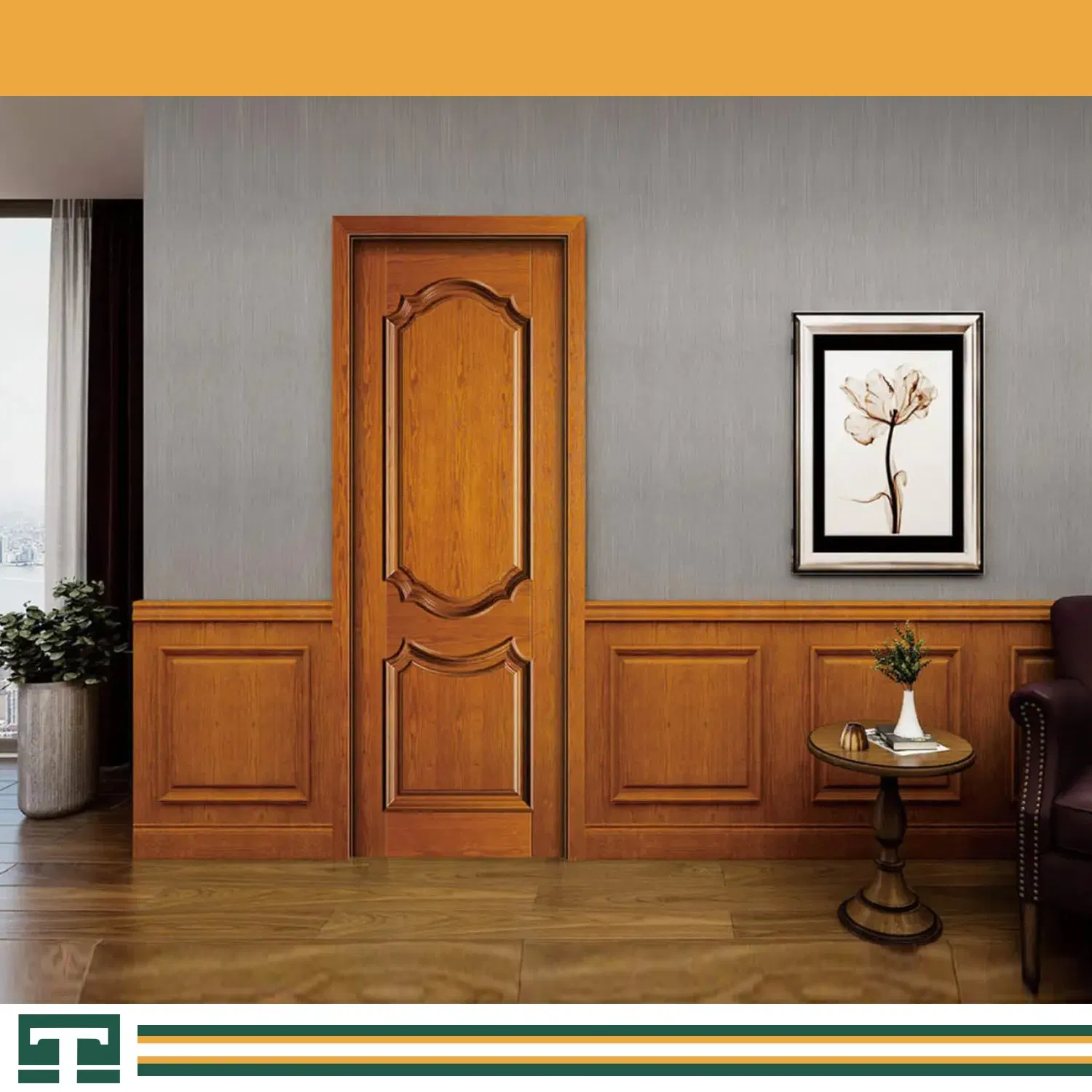 Minimally Hidden Silent Lock Interior MDF Door Skin Particleboard / MDF Strip / Solid Wood Core Flush Bedroom Modern Wooden Door