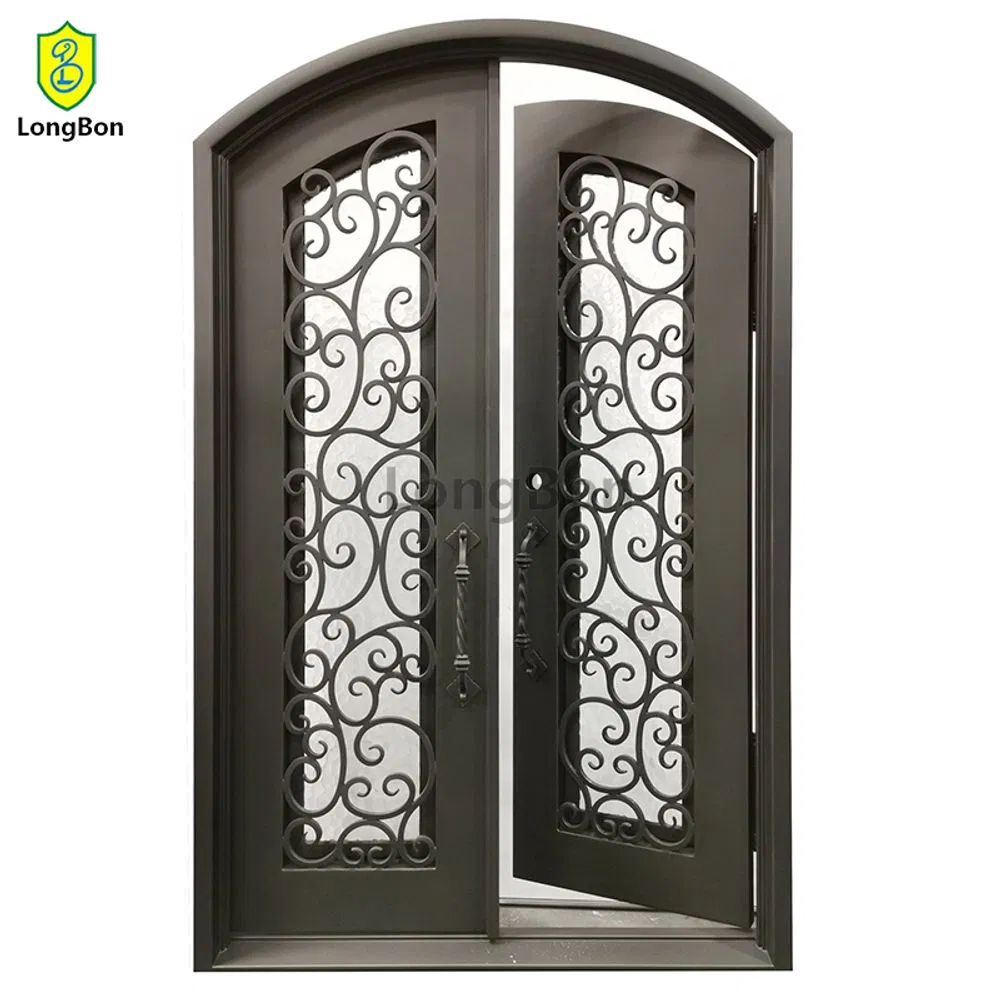 Modern Luxury 6FT/8FT Wrought Iron Front Entry Door Double Security Swing Style with Finished Surface