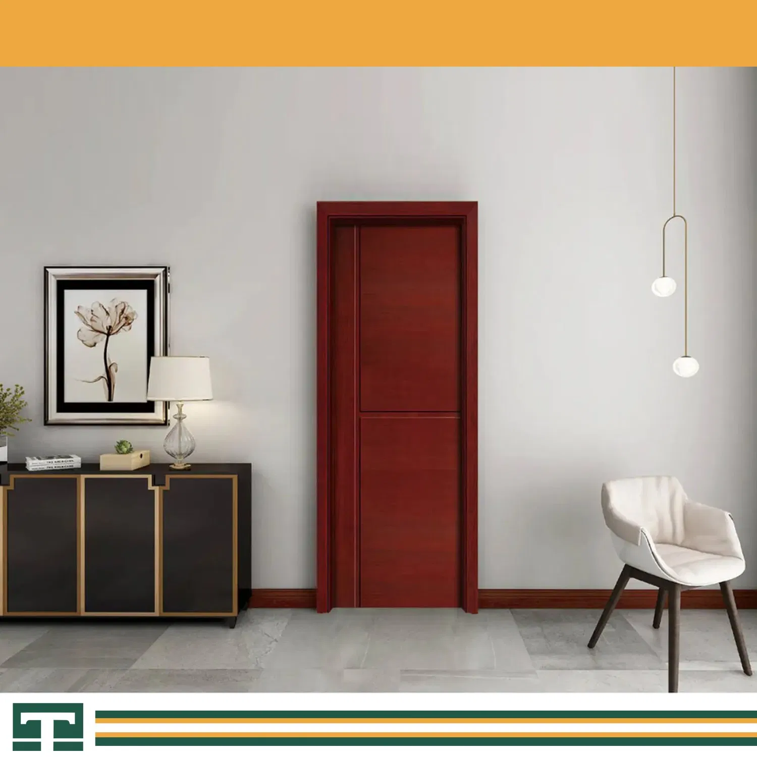 Minimally Hidden Silent Lock Interior MDF Door Skin Particleboard / MDF Strip / Solid Wood Core Flush Bedroom Modern Wooden Door