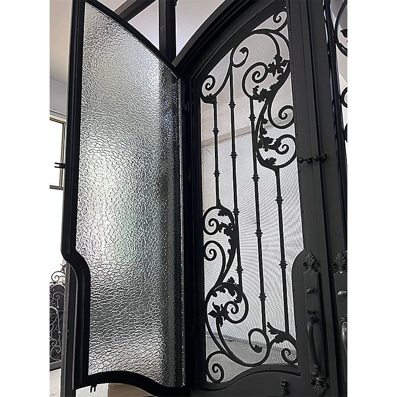 Arch Top Exterior Main Entry Wrought Iron Door Front Entrance Door of The House with Lock Villa Dutch Glass Door