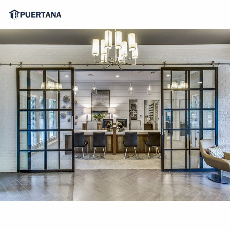 Residential Industrial Design Sliding Metal Track Steel Aluminium Glass Barn Doors Interior