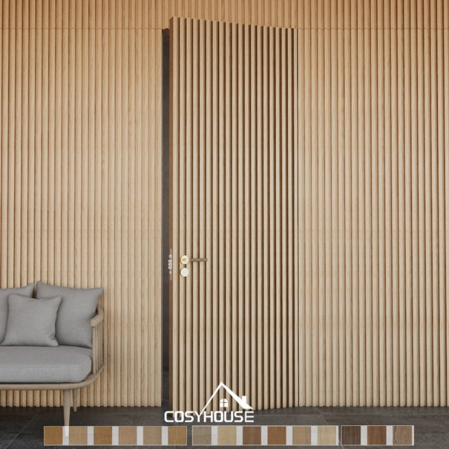 Fluted Wood Panel Hidden Door Flush with Wall for Modern Interior Design