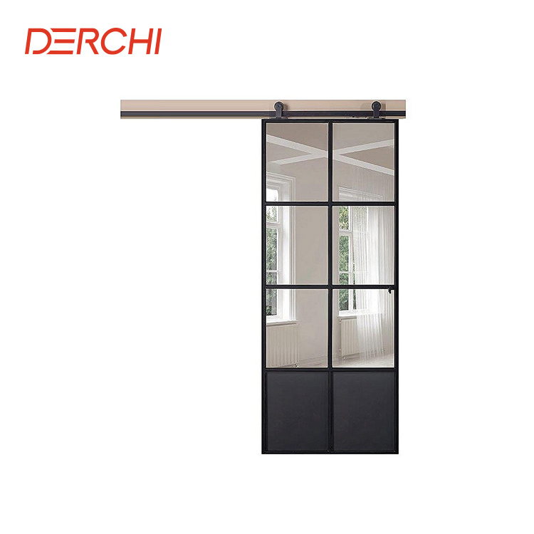 Modern Interior Design Narrow Frame Frosted Tempered Glass Inserted Aluminum Sliding Barn Doors
