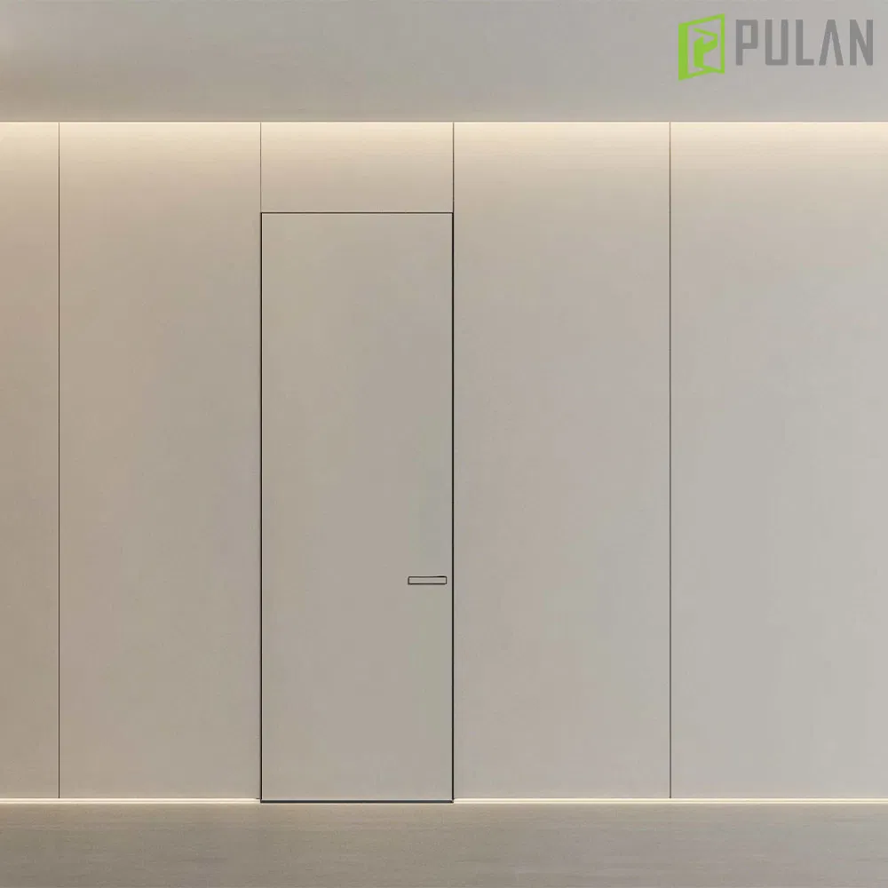 Minimally Hidden Aluminum Frame and Silent Lock Interior MDF Door Skin with PVC Finishing Particleboard / MDF Strip / Solid Wood Core Flush Bedroom Wooden Door