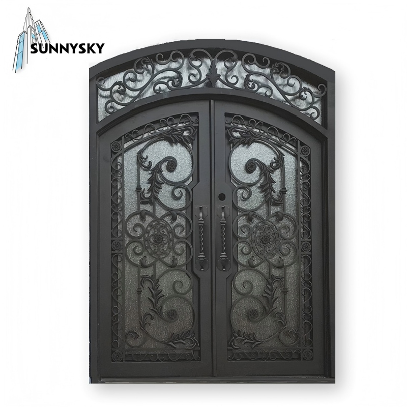 Modern Design Copper Clad Front Iron Puerta De Seguridad Double Door Design Wrought Iron Steel Security Doors