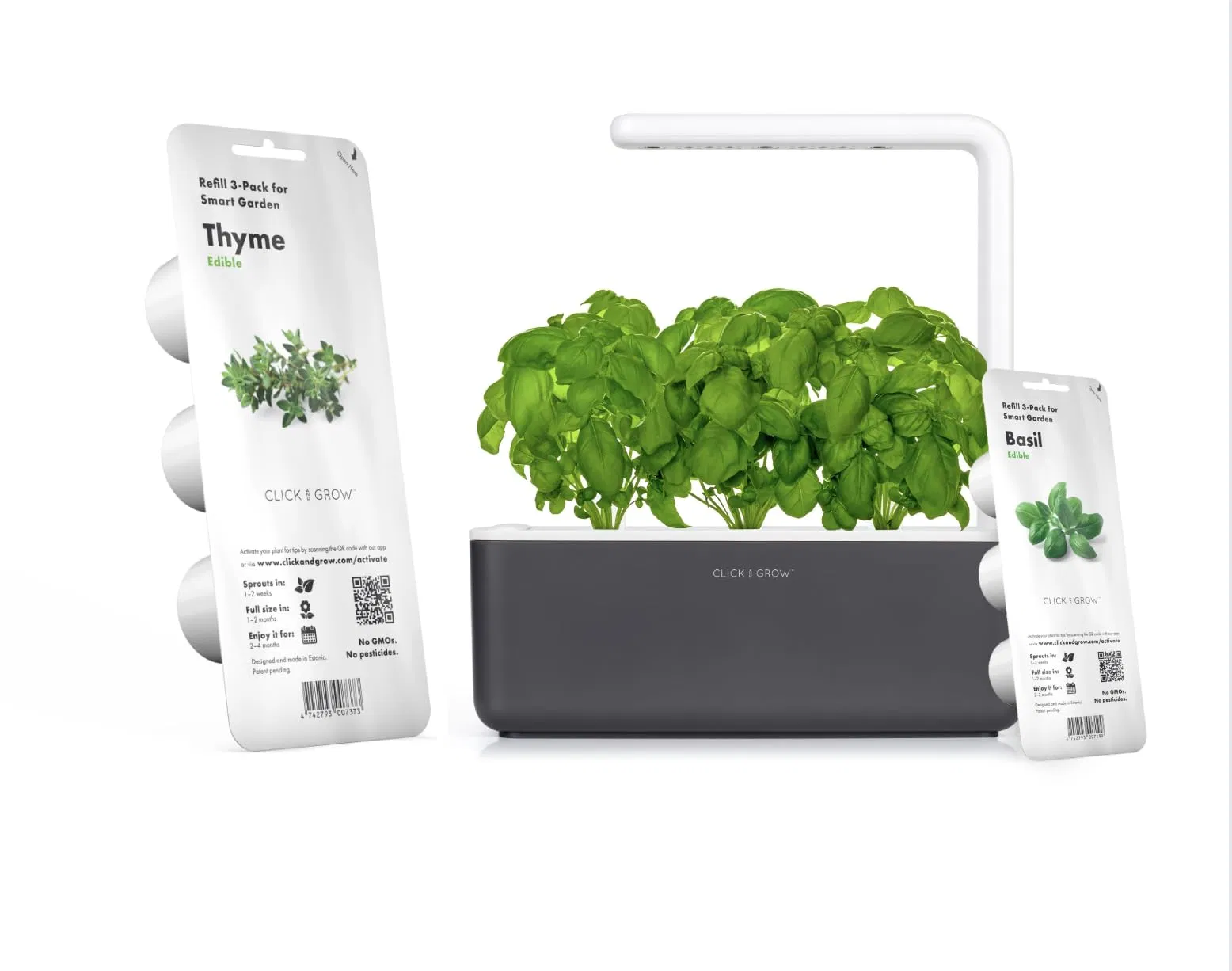 Bundle Click and Grow Smart Garden Grey Basil Pods Thyme Plan Pods 3-Pack Hydroponic Grow System Kit